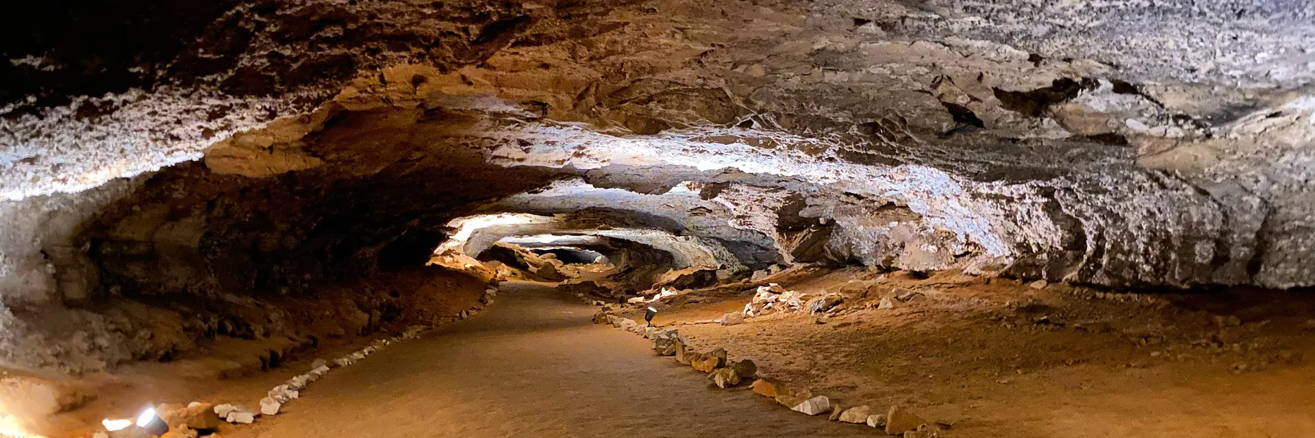 A broad limestone passage inside Mammoth Cave National Park.